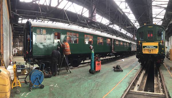 [PHOTO: Carriage in depot shed: 45kB]