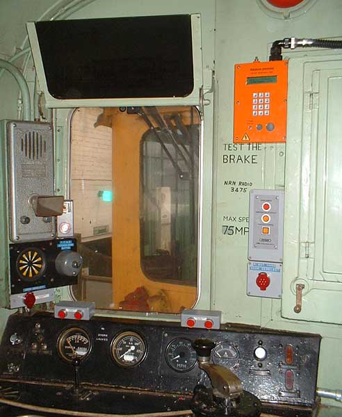 [PHOTO: 1001’s cab interior showing final CDL and OTMR fittings: 44kB]