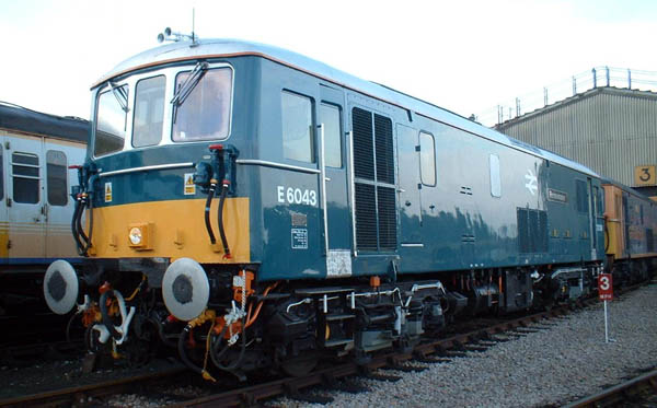 [PHOTO: BR-blue loco in depot yard: 45kB]