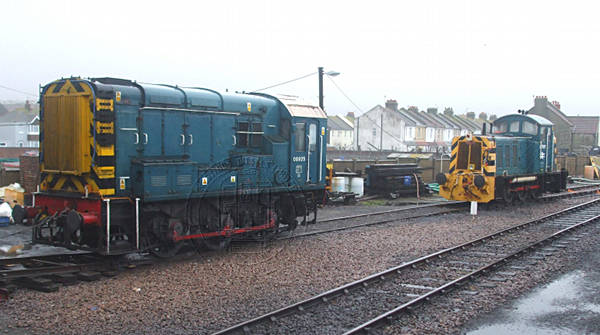 [PHOTO: Two shunting locomotives in depot yard: 41kB]
